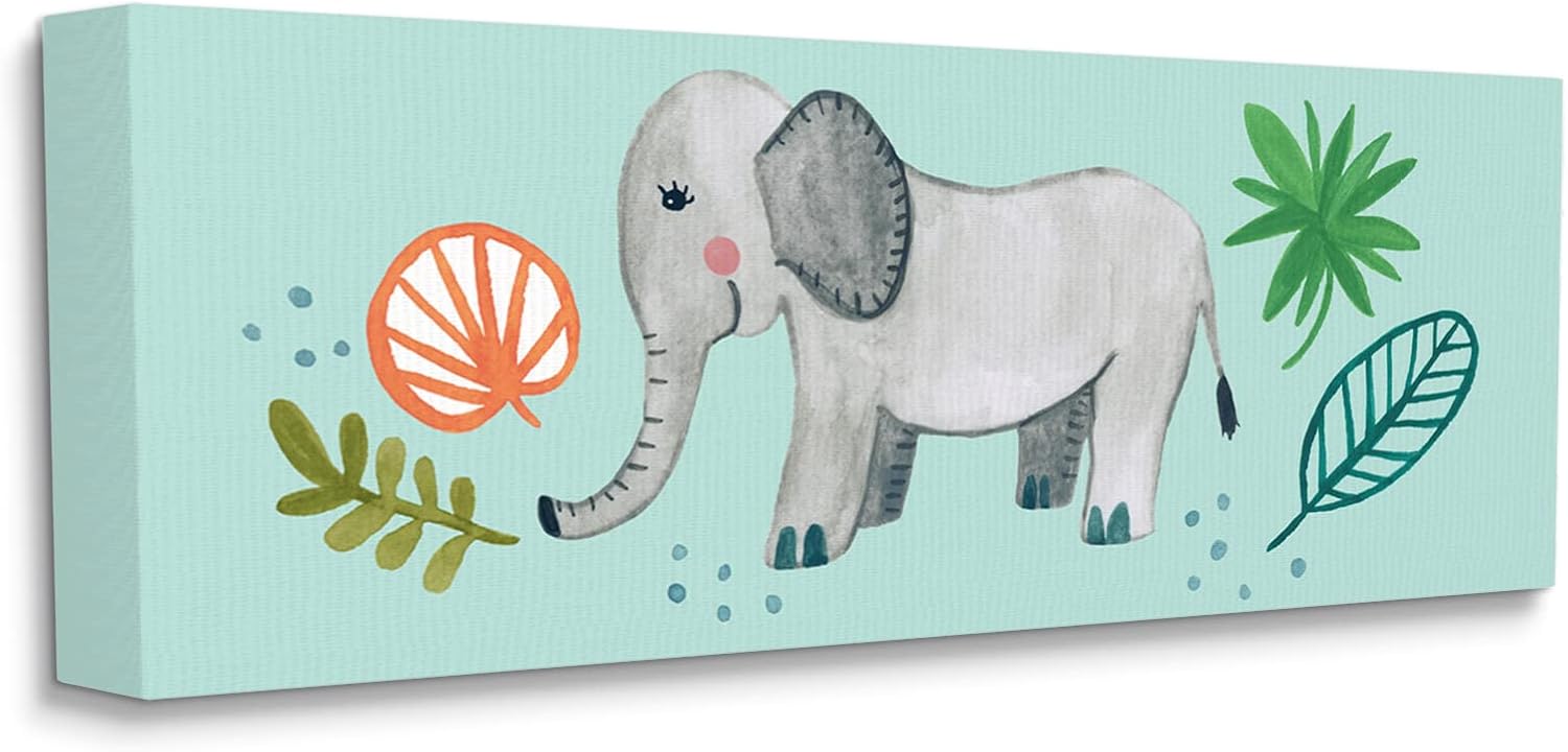 Stupell Industries Cute Whimsical Elephant Plant Botanical Illustration,Design by Heather Strianese, Green, 30 x 13