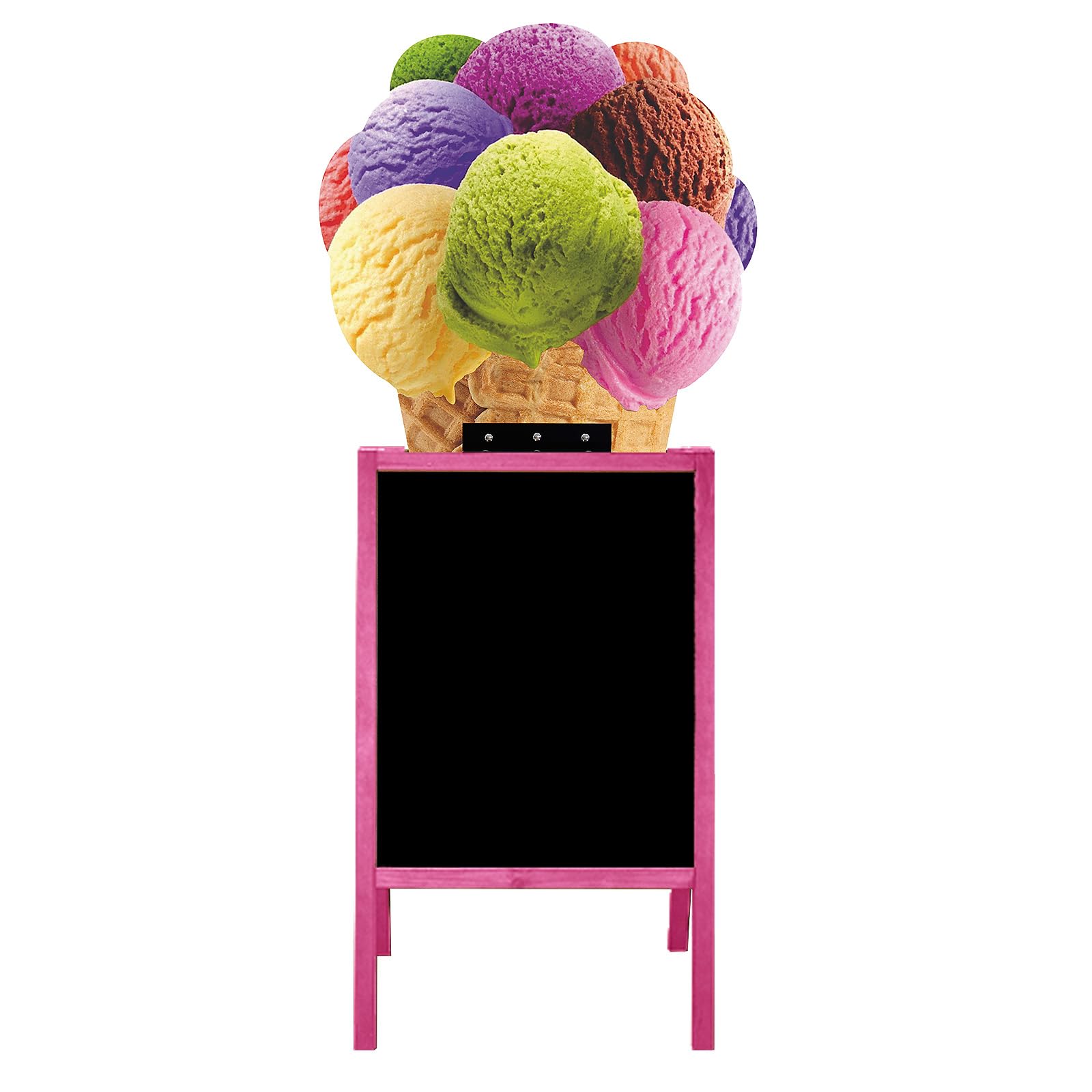 Dwustronny potykacz reklamowy 171 x 74 cm, tablica kredowa z różową lub brązową ramą i motywem lodów (Różowy, Kolorowe lody)