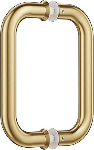 Miniatura 47 de Ranbo Manija tubular de puerta de ducha de 8 pulgadas (CTC) de oro pulido, acero inoxidable 304 de 1/4 a 1/2 pulgadas de grosor y puertas de madera