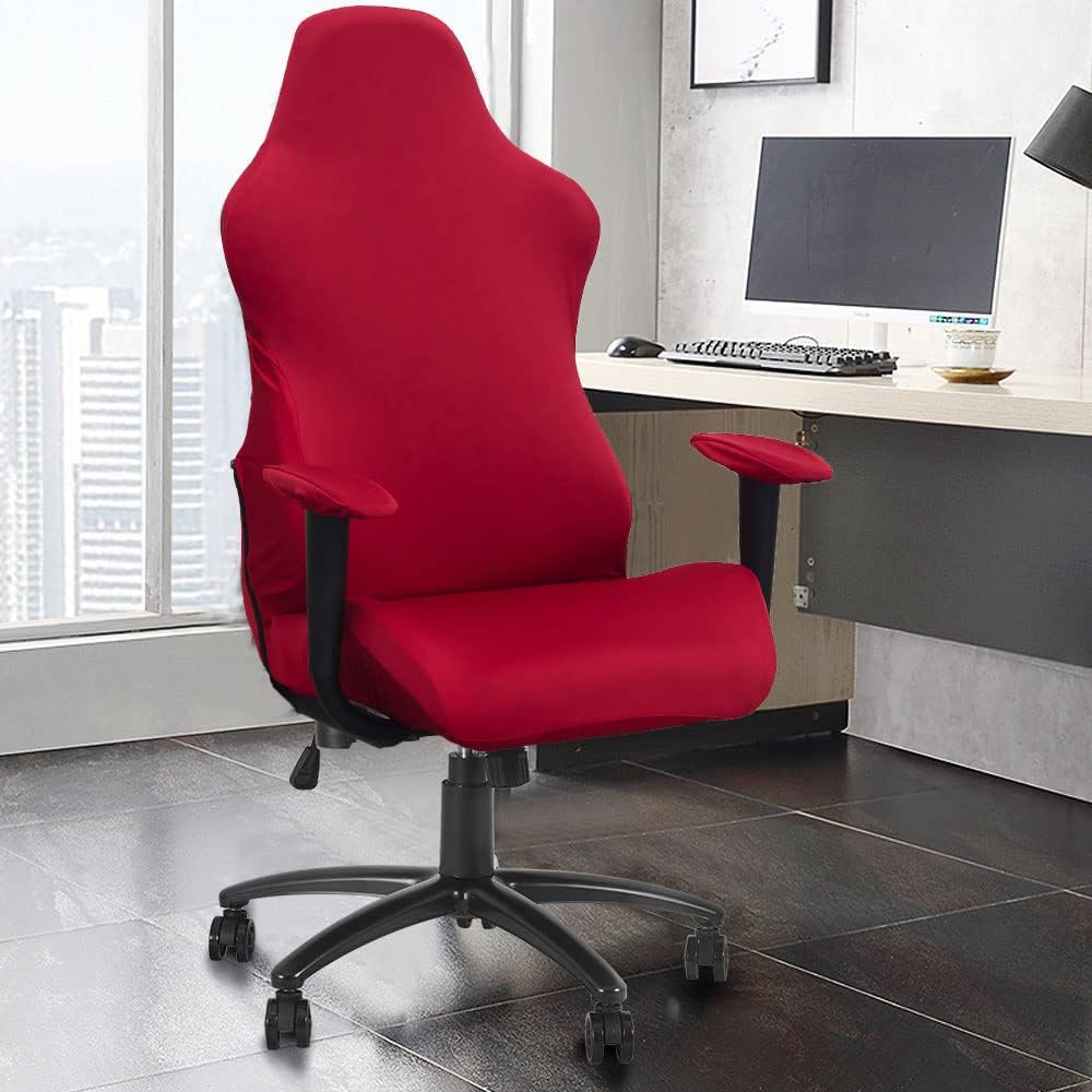 Deisy Dee Slipcovers Cloth Stretch Polyester Chair Cover for Reclining Racing Gaming Chair (Only Chair Covers) (red)