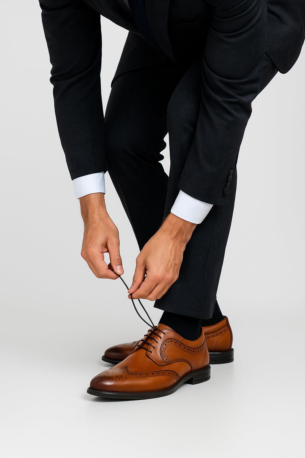 Męskie skórzane buty typu wingtip brogue derby jasnobrązowe formalne ślubne sznurowane buty do sukienki
