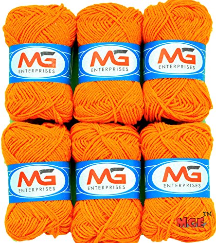Image of M.G Enterprises Orange Wool Ball Hand Knitting Art Craft Soft Fingering Crochet Hook Yarn, Needle Knitting Thread Dyed - Pack of 12