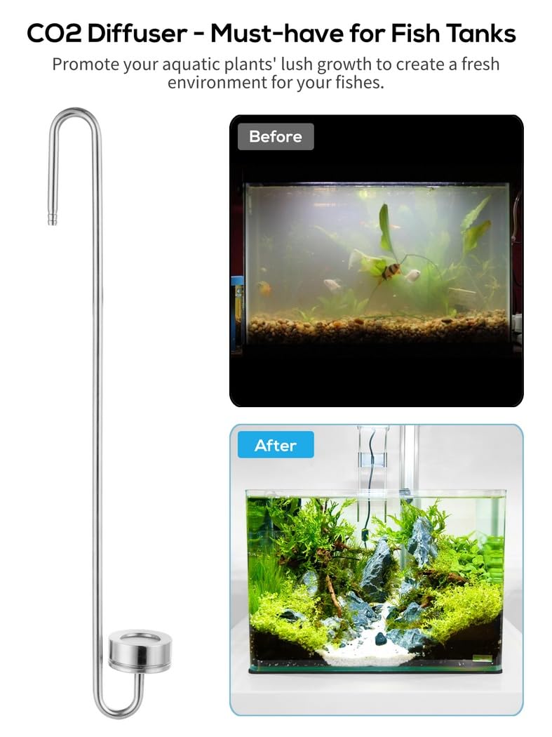 Generisch Aquarium-CO2-Diffusor, CO2-Diffusor mit hoher Lösungsrate für Fischbecken, S-förmiger CO2-Bubbler-Refiner, 12 Zoll, für Wasserpflanzen und zur Unterstützung der Photosynthese