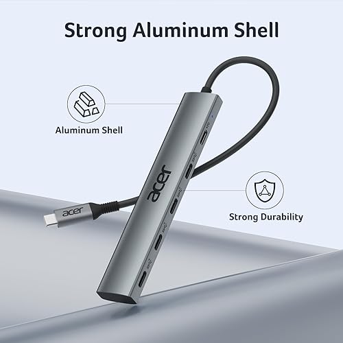 Vista 5 de Acer Hub USB C de 10 Gbps, divisor USBC con 4*USB C 3.2 y puerto PD de 100W, adaptador multipuerto de transferencia rápida tipo C compatible
