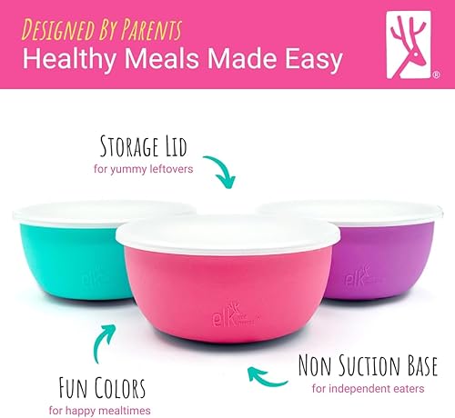 Miniatura 4 de Elk and Friends Cuencos de acero inoxidable + funda de silicona y tapa de almacenamiento | Bebés, niños pequeños | Cuencos para cereales y