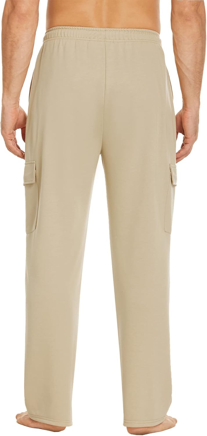 Deyeek Men's Cargo Sweatpants Open Bottom Baggy Sweat Pants for Mens Straight Leg Gym Cargo Sweats Lounge Pants with Pockets - Image 2