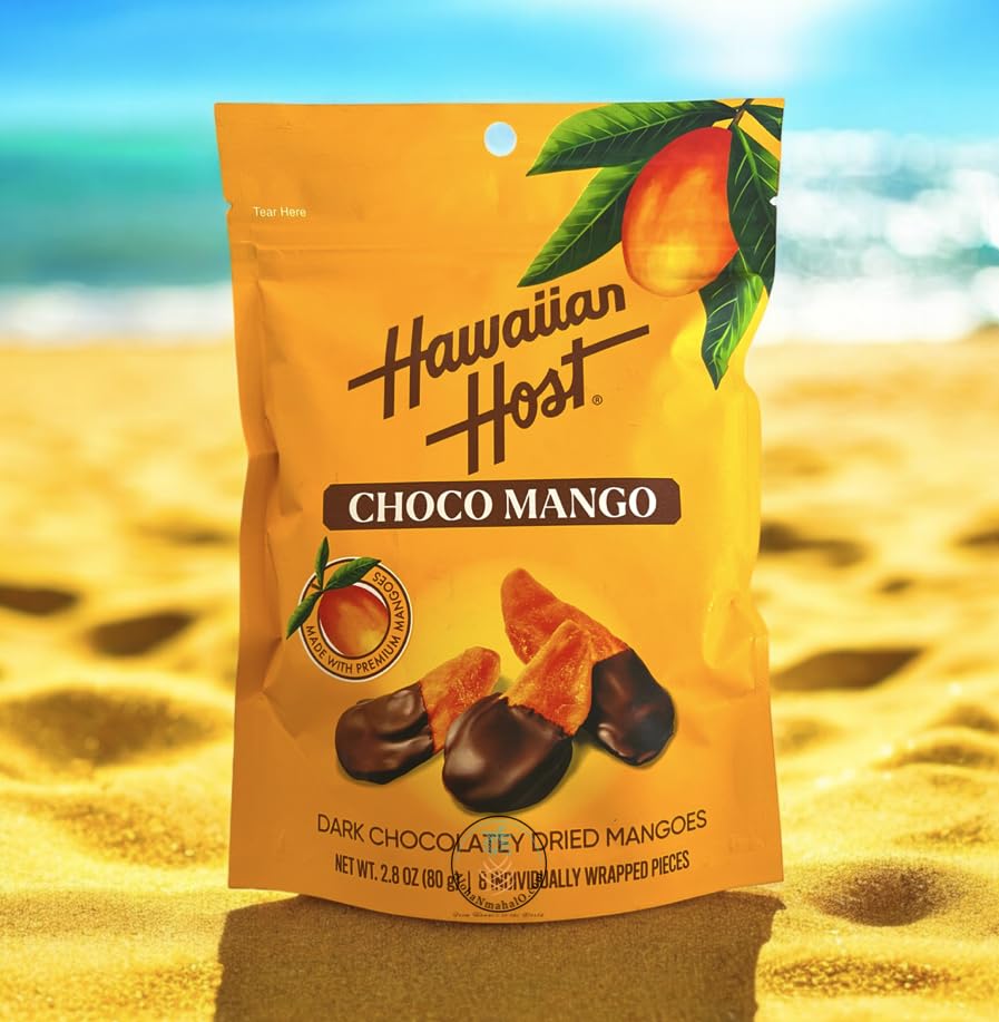 Hawaiian Host Choco Mango – Dark Chocolate Dipped Dried Mango Slices – Tropical Gourmet Snack – 2.8oz (80g) – Individually Wrapped Pieces