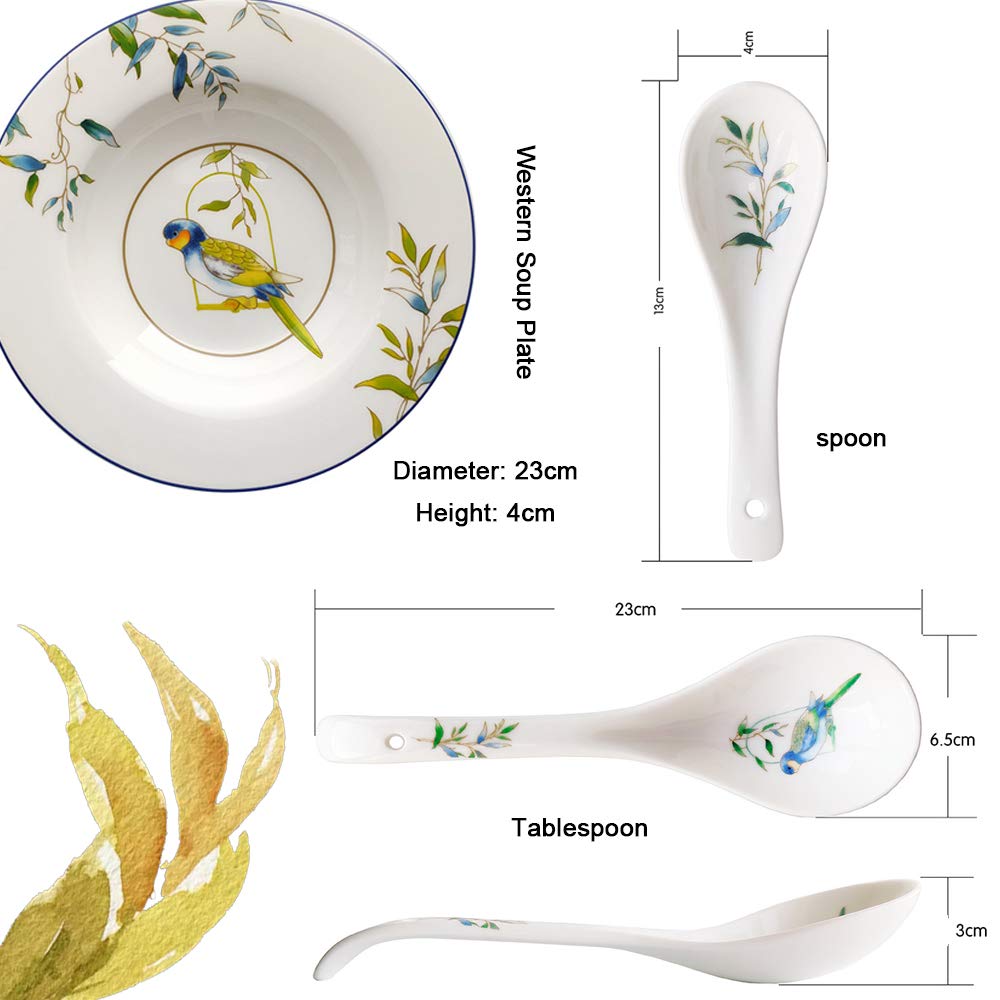 Juego de vajilla de porcelana americana de porcelana de estilo rústico, con diseño de flores y pájaros, plato de comida occidental, cuenco de arroz, combinación sencilla de porcelana