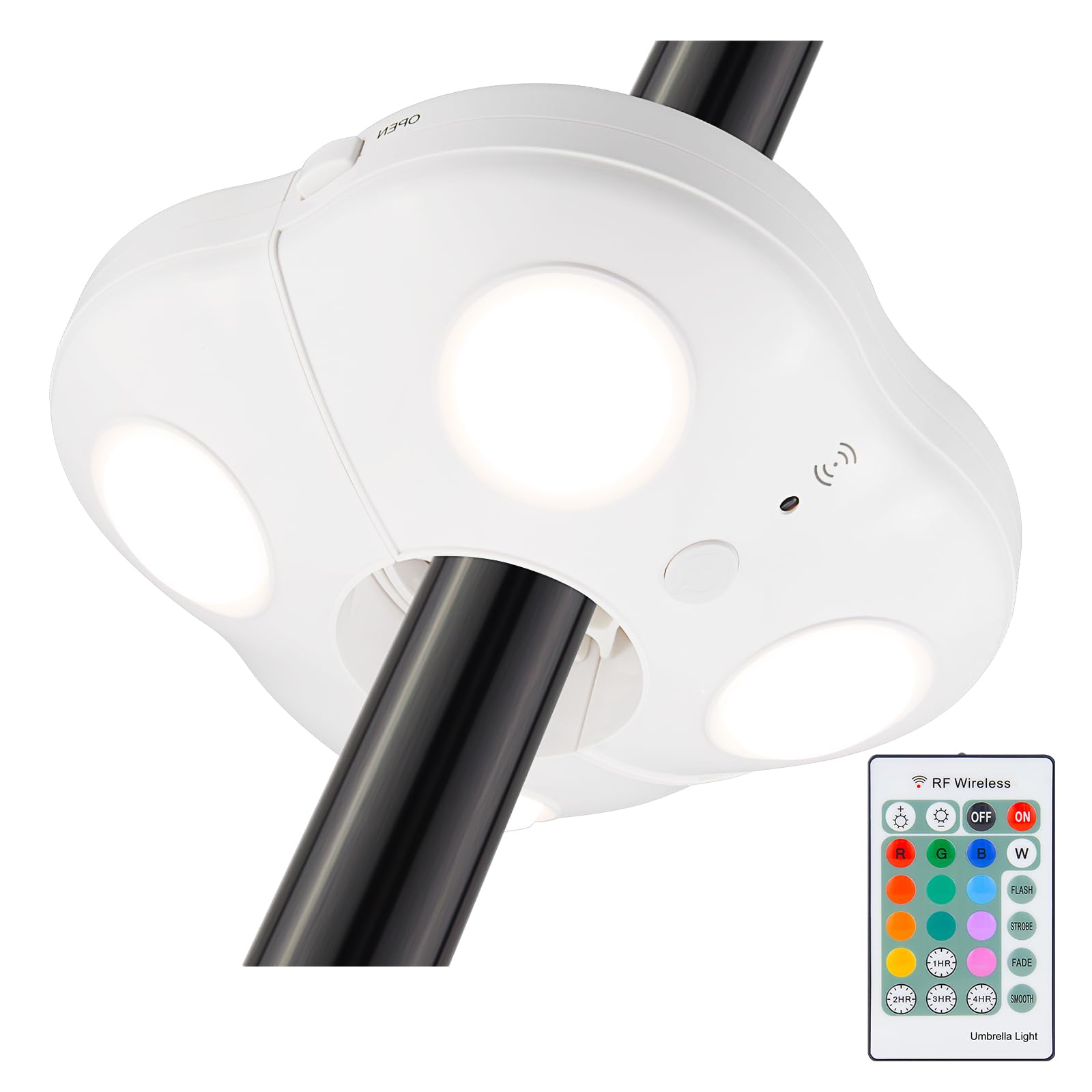 BIGMONAT Battery Operated Patio Umbrella Light, Outdoor LED Table Umbrella Lights with Remote, 12 Color Changing Umbrella Pole Light with Timer and Dimmer, Wireless Tent Lights for Camping, White