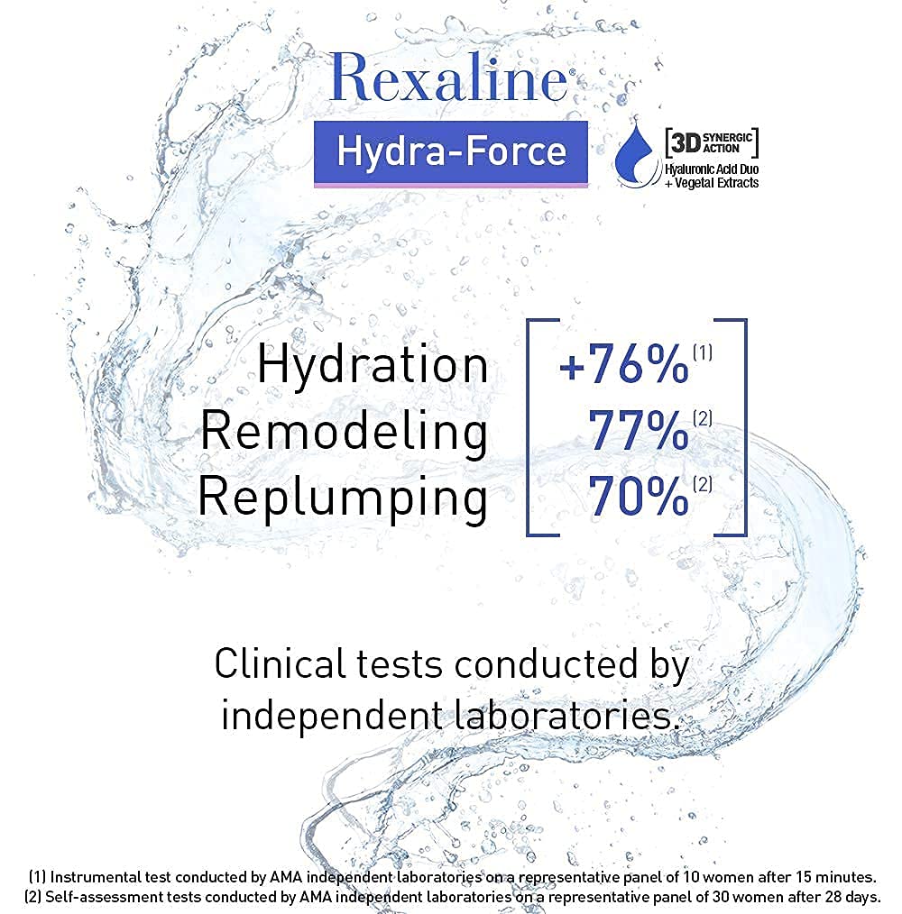 Rexaline - Hydra-Force - Hyper-Hydrating Rejuvenating Serum - Anti wrinkle and anti aging care - Plumping face serum - Hyaluronic acid duo - All skin types - Cruelty Free - Primer - 30ml