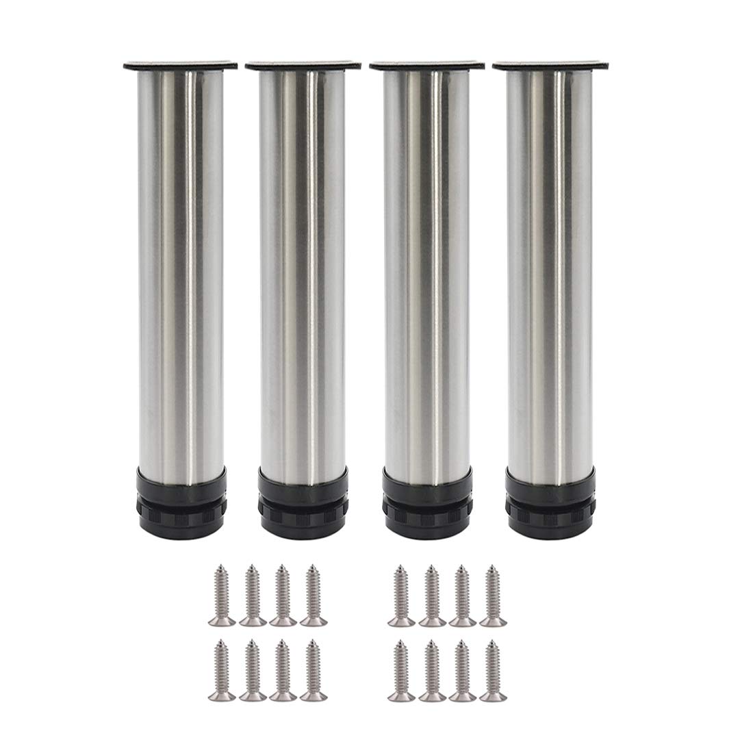 4 piezas Pies ajustables, Pies de gabinete de 200 mm de altura, patas de mesa, patas de muebles, acero inoxidable cepillado, altura ajustable de 0-15 mm, vienen con tornillos de acero inoxidable