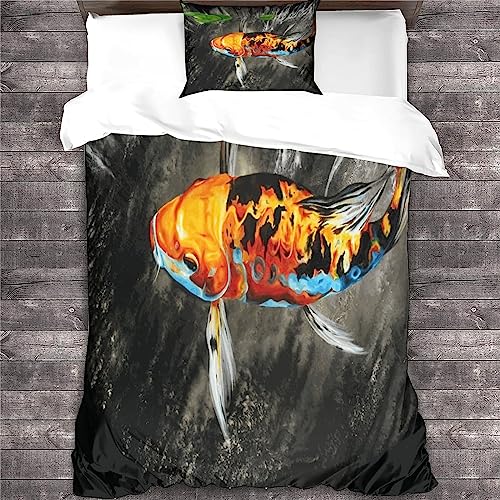 Housse de couette carpe koï imprimée 3D et zippée en microfibre