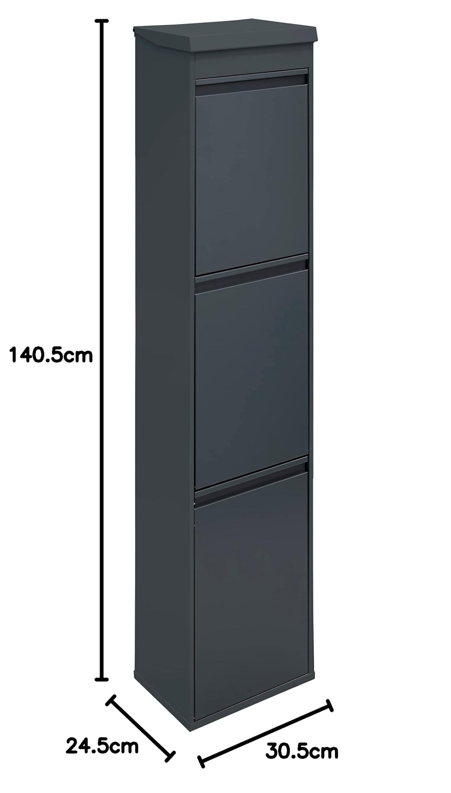 ARREGUI Top CR324-B Mülltrennsystem aus Stahl mit Aufbewahrungsbox mit Deckel | 3 Fächer Mülleimer für die Küche | 3x17L (51L) | 3 Fach Abfalleimer | Herausnehmbare Inneneimer mit Griff | anthrazit
