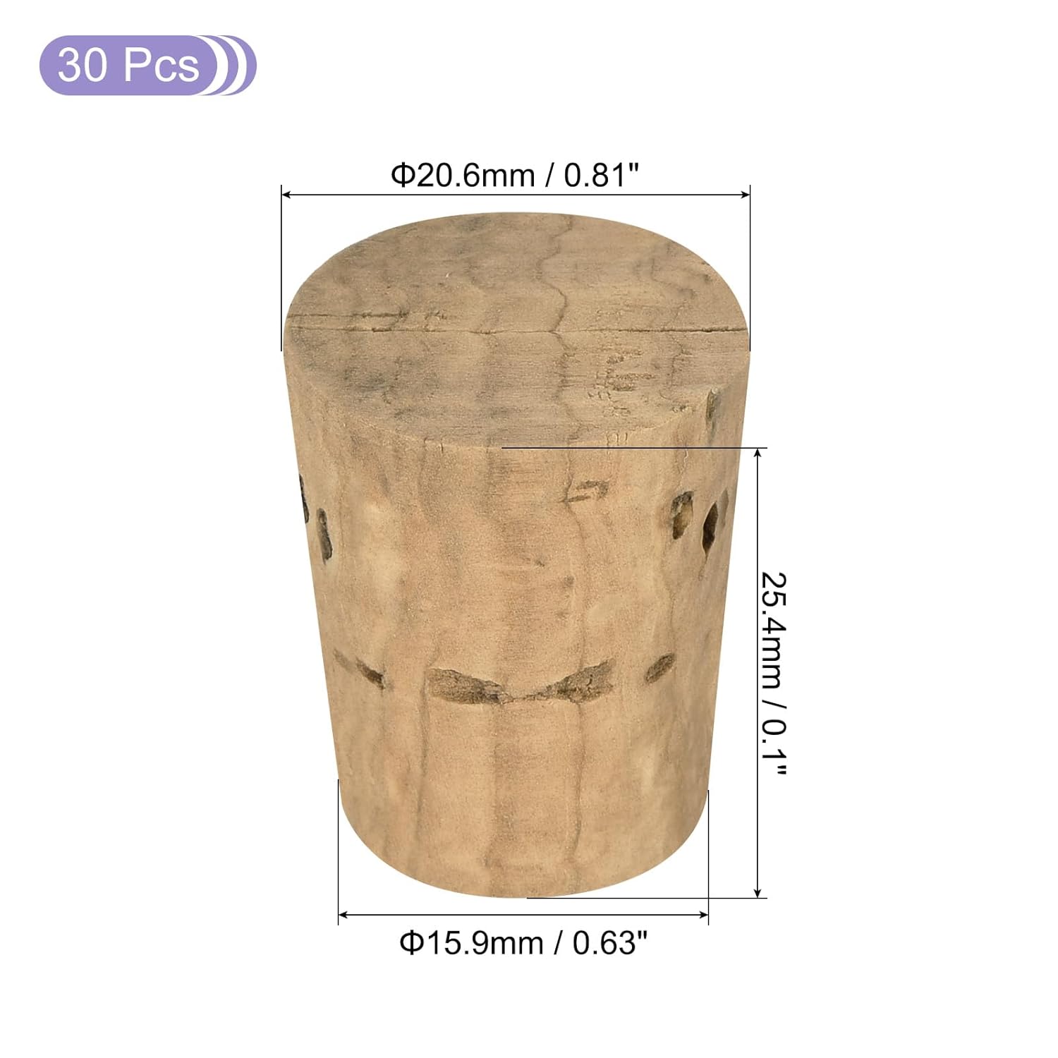 Conical Cork Stopper 20.6 x 15.9 x 25.4 mm Natural Cork Waterproof Soft for Wine Bottles Beer Crafts Replacement Caps Laboratory Supplies Wood Colour