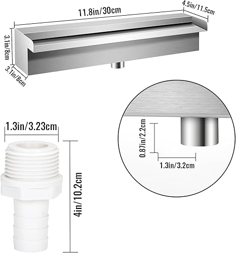 Miniatura 2 de Migoda Fuentes de cascada de piscina, cascada rectangular de acero inoxidable con conector de tubería para decoración de interiores y exteriores