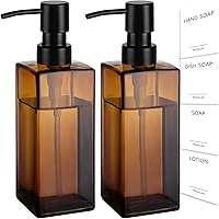 GMISUN Amber Glass Soap Dispenser 2-Pack, 12oz Rust-Proof Stainless Steel Pump - Farmhouse Kitchen Bathroom Hand Dish Soap Dispensers