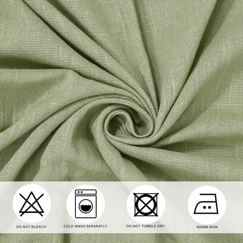 Image of THE LINEN COMPANY Sheer Cotton Curtains with Pom Pom Lace Rod Pocket Light Filtering Transparent Net Curtains for Window Door Living Room Avocado Green 4 Ft Pack of 2