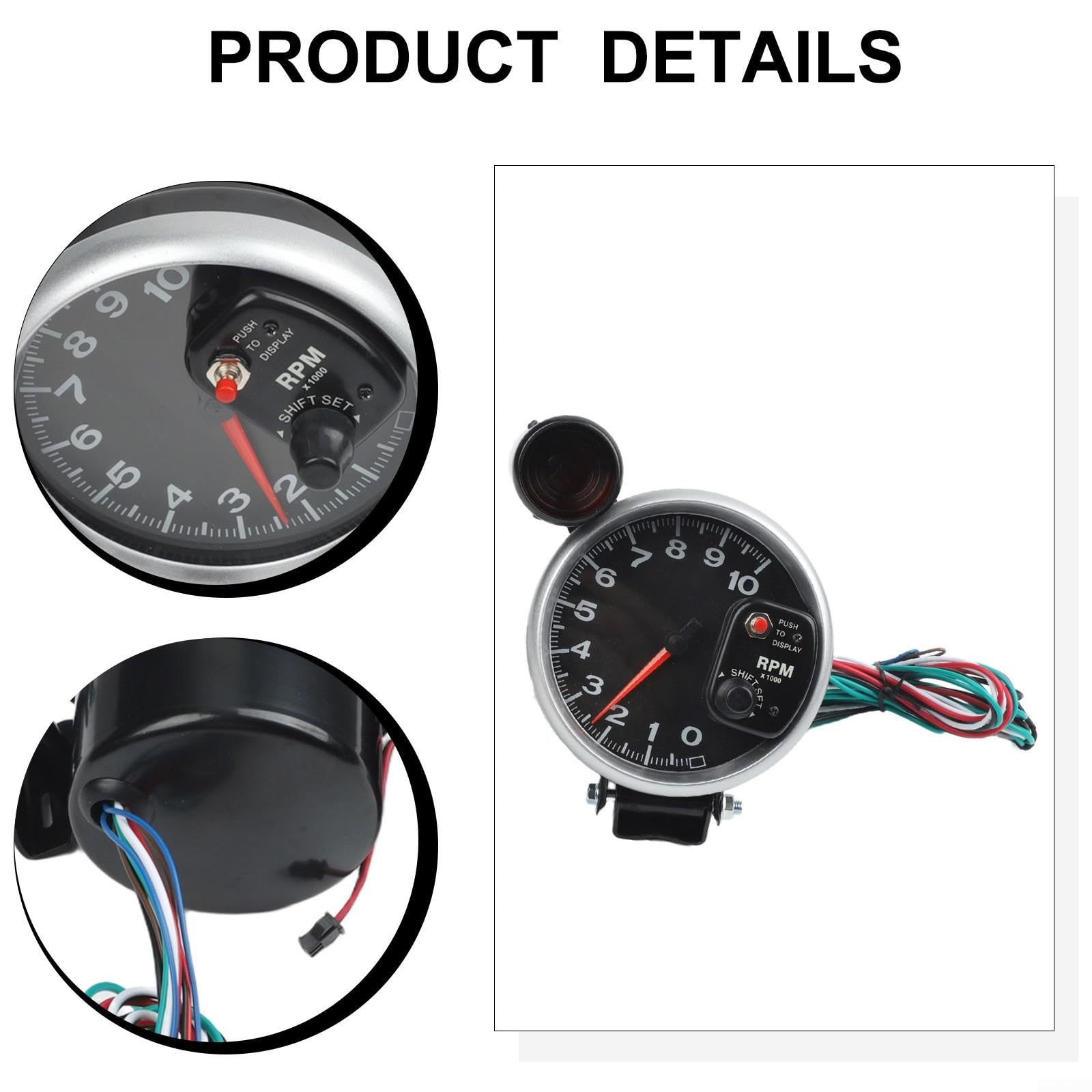 Contagiri LED 5 Pollici 10000RPM 12V Auto Display Alluminio Nero