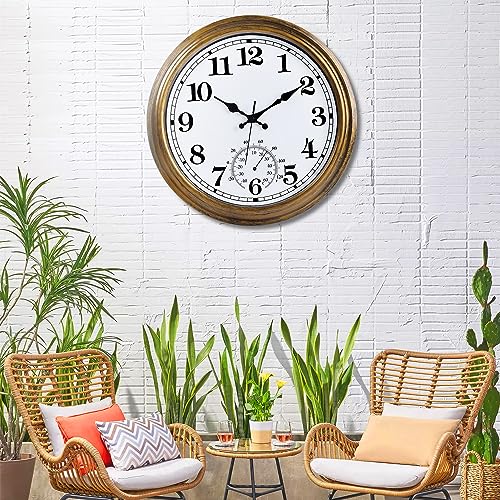 Horloge murale d'extérieur sans tic-tac avec thermomètre de précision