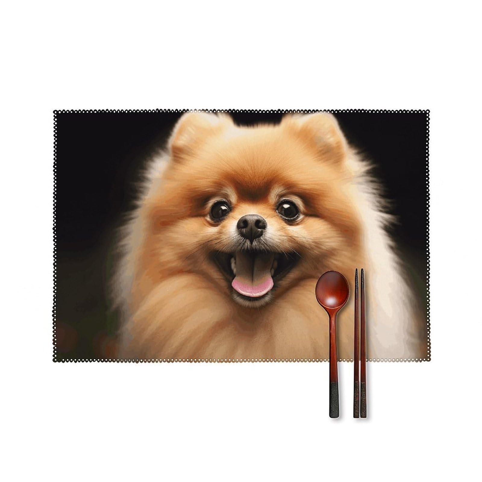 Pomeranian Placemats Set of 6, 12x18 Inch Heat Resistant Washable Canvas Table Mats, Stain Resistant Decorative Dining Placemats for Kitchen, Restaurant, Outdoor Party