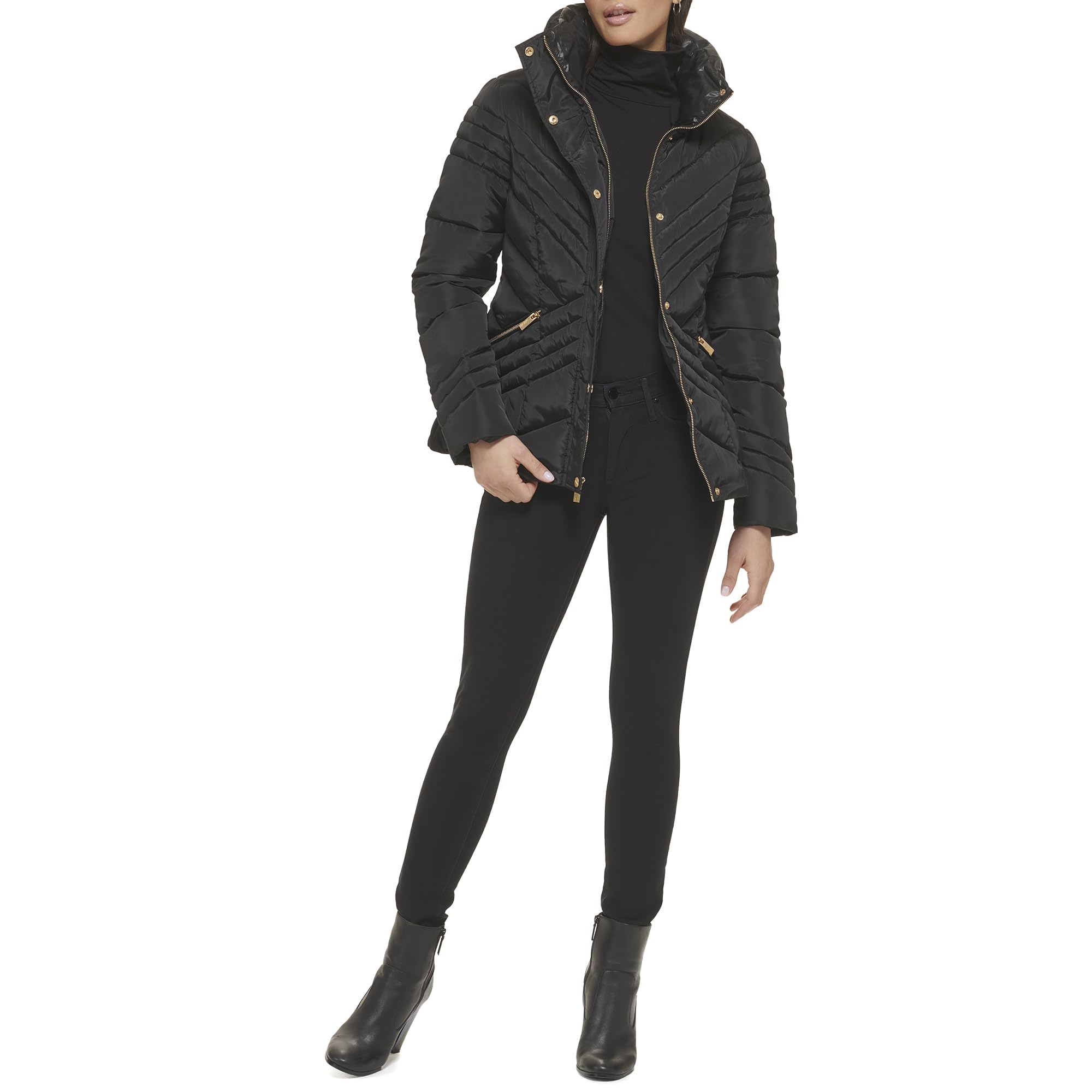 GUESS Women's Midweight Puffer Jacket, Cold Weather Black, XL