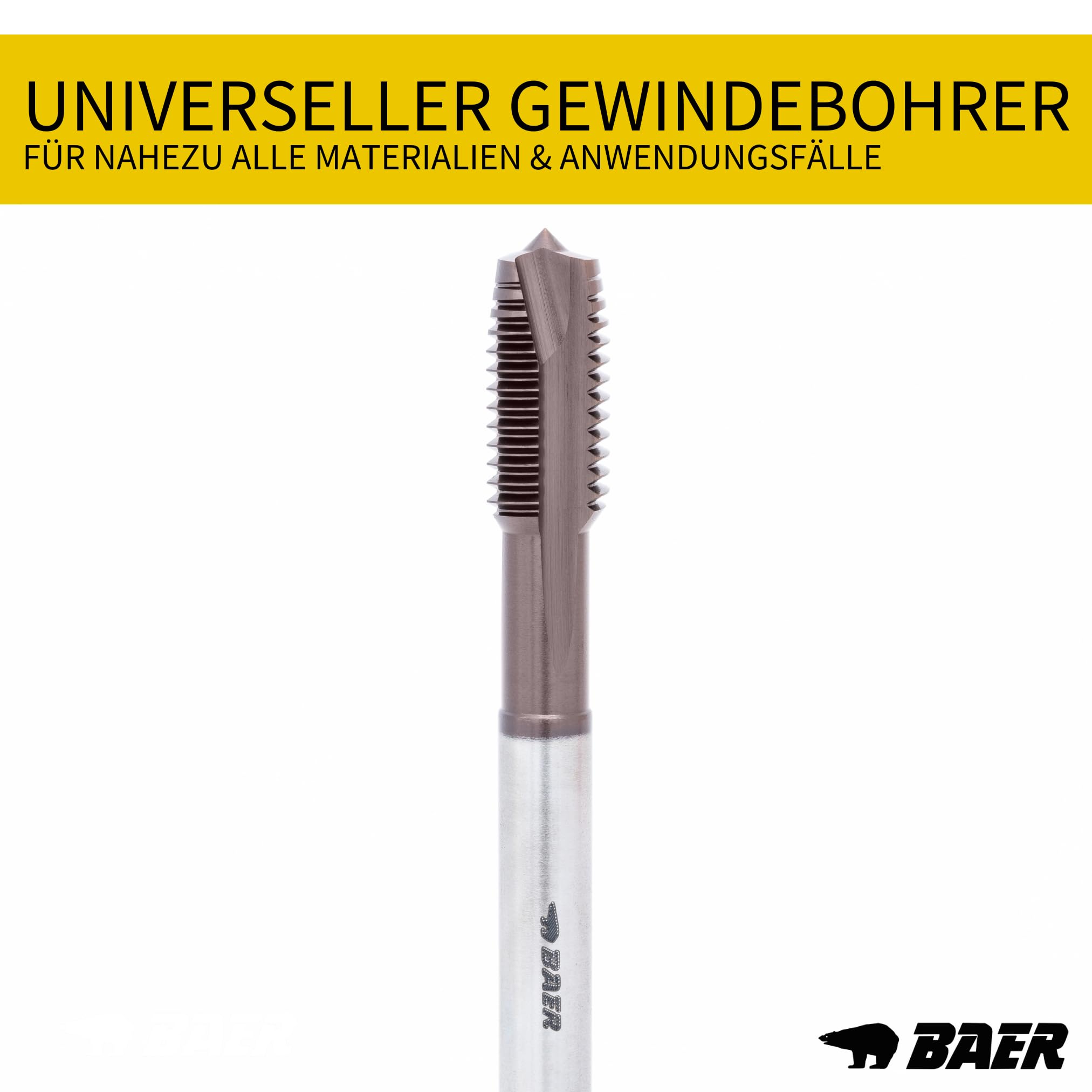 BaerCoil BAER UNiTap Gewindeschneider Set HSSE M3 - M12: Gewindebohrer Durchgangsloch - Kernlochbohrer - High-End Gewindeschneid-Satz - Gewindebohrer-Set - Gewindeschneider - Maschinengewindebohrer