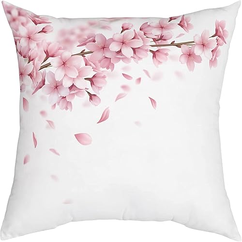Miniatura 1 de T&H XHome Fundas de almohada de cerezo rosa, estilo japonés, suave, decorativa, cuadrada, para sofá, dormitorio, automóvil (20 x 20 pulgadas)
