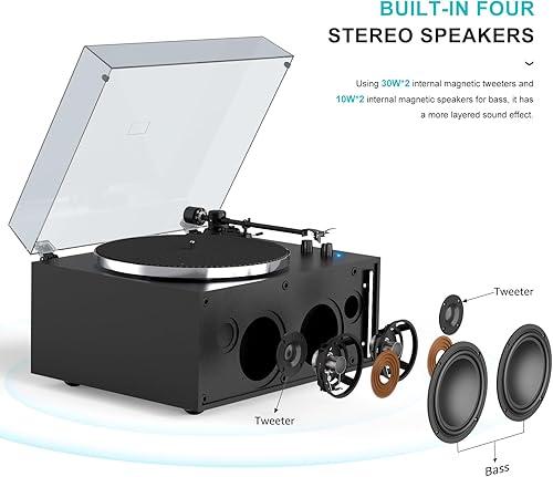 Miniatura 4 de Tocadiscos de vinilo con altavoces integrados de agudos y graves preamplificador de teléfono, reproductor de discos todo en uno de alta fidelidad