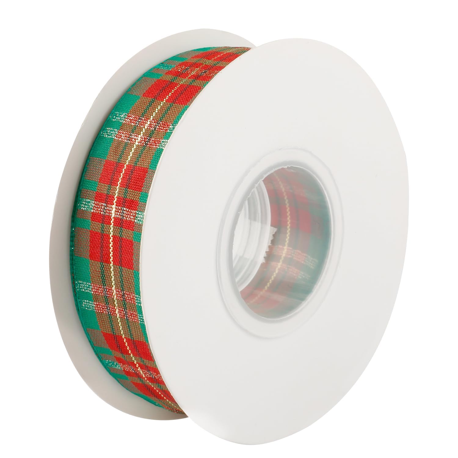 Rumyve Red Green Wired Tartan Ribbon, 2.5cm x 762cm, Polyester, Christmas, Holiday, Classic Plaid