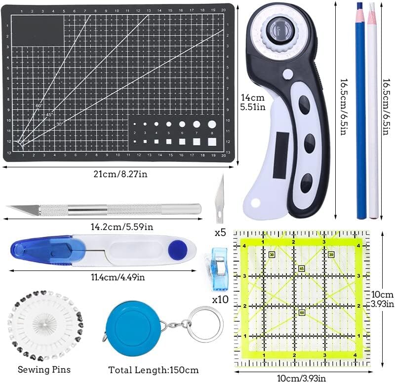 48Pcs Rotary Cutter Tool Kit 45mm Rotary Cutter & Cutting Mat & Patchwork Ruler & Sewing Clips for Fabric Leather Cutting Tools