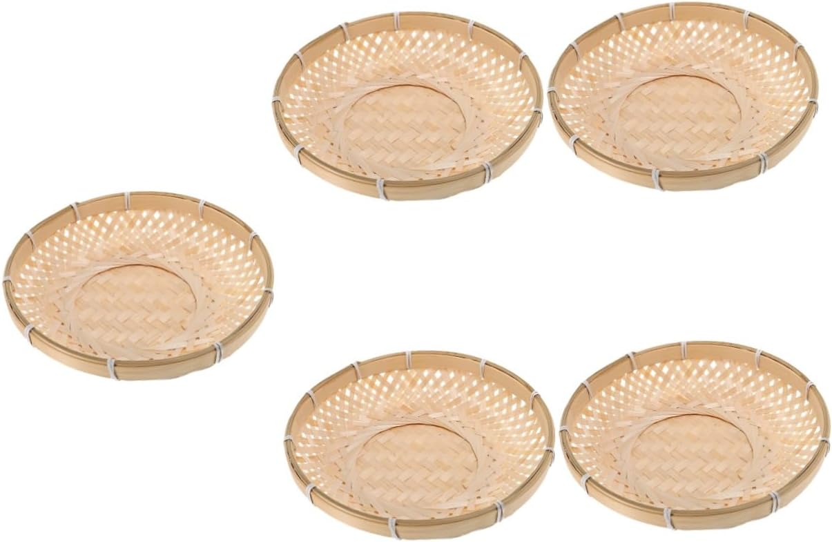 5pcs Woven Serving Basket Natural Handmade Fruit and Bread Holder Decorative Storage for Kitchen Dining and Home Organization