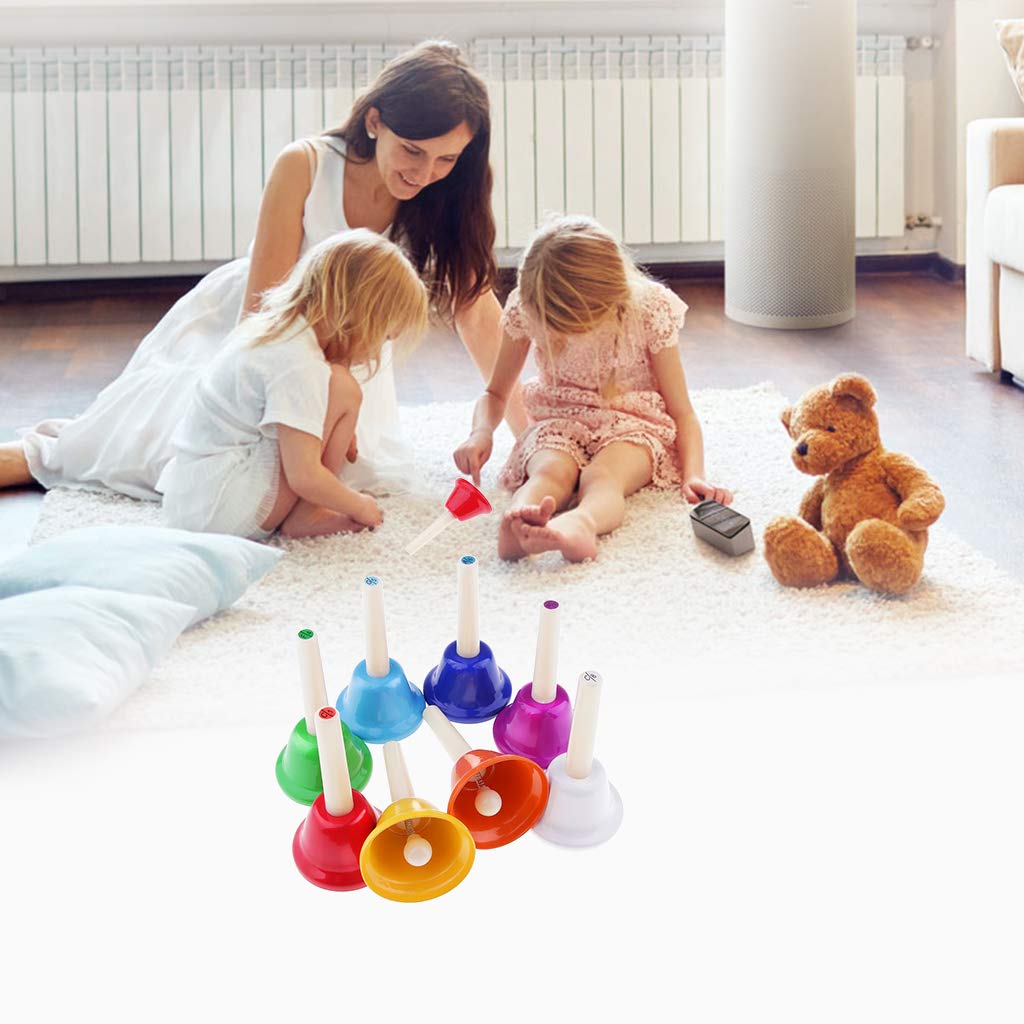 Alnicov Musik Handglocke, Alnicov Rhythmus Band Kinder Spielen Handglocken, 8 Sound, 8 Farben Musikglocke Für Kinder, Senior, Lehrer, Schreibtischglocke Metall Handglocken Set (Ein Satz Von 8 Noten)