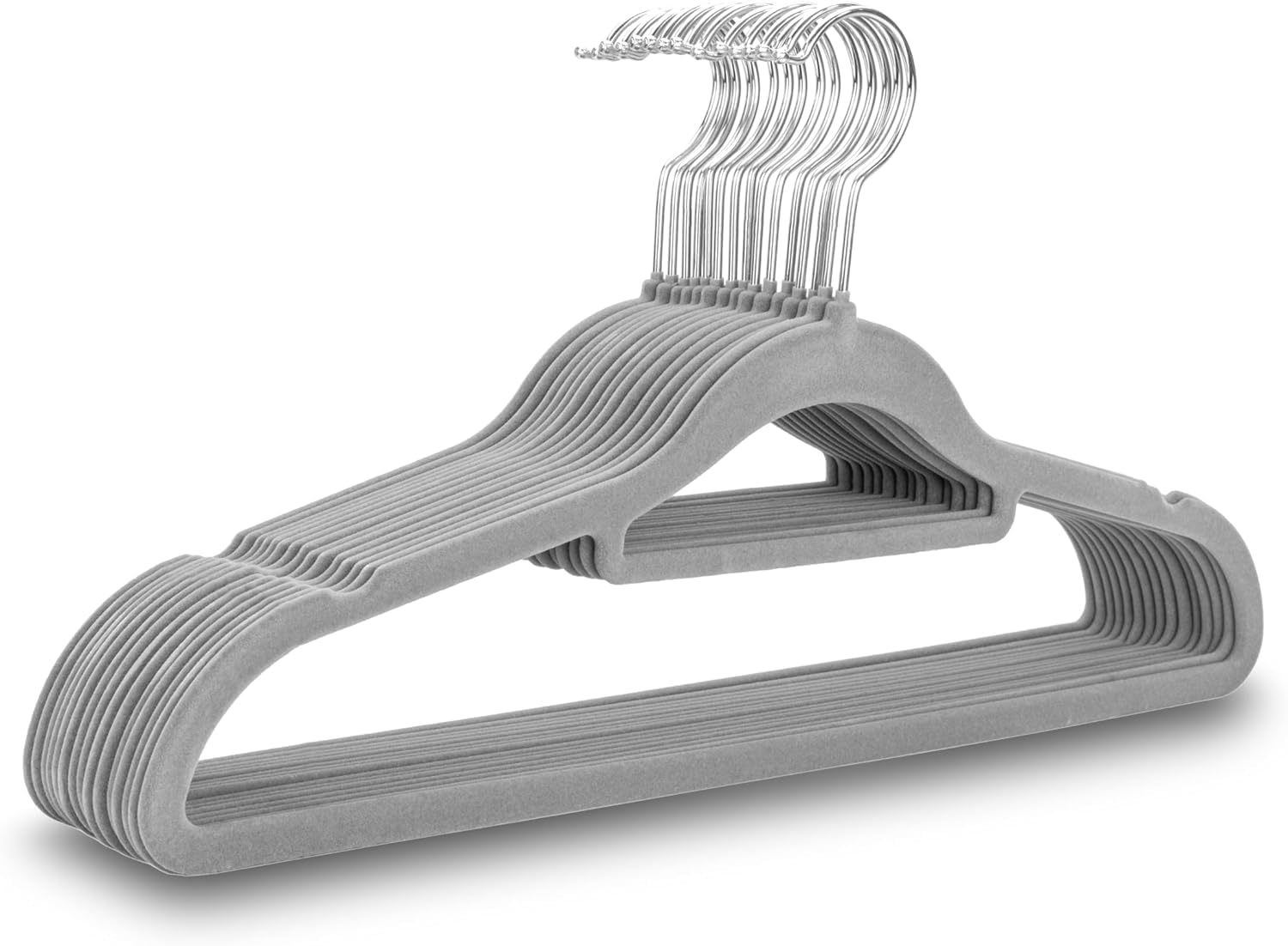 EVINOS 50 Velvet Suit Hangers, Black - Heavy Duty, Non-Slip, 360 Degree Swivel Hook, for Clothes (Grey)