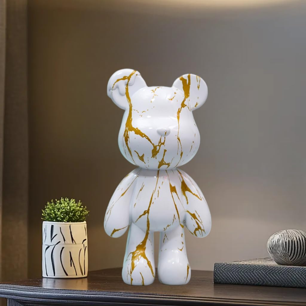 Zige Lily Gold Stripe Graffiti Bear Resin Statue - Abstract Animal Sculpture for Home Office Decor & Unique Gifts