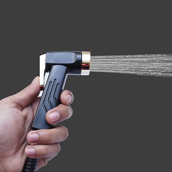 PESCA NOVA Matte Black-Gold Finish ABS Health Faucet for Bathroom/Jet Spray for Toilet Shower Faucet, 1 pc Gun Only, Matte Black-Gold Brushed Finish