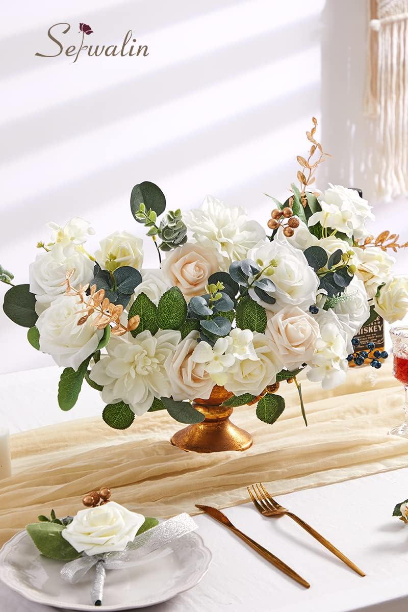 Serwalin Artificial White Flowers Fake Foam Silk Flowers Wedding Cake Flowers for Wedding Decor Centerpieces Bouquets Arrangements Party Baby Shower - Image 5