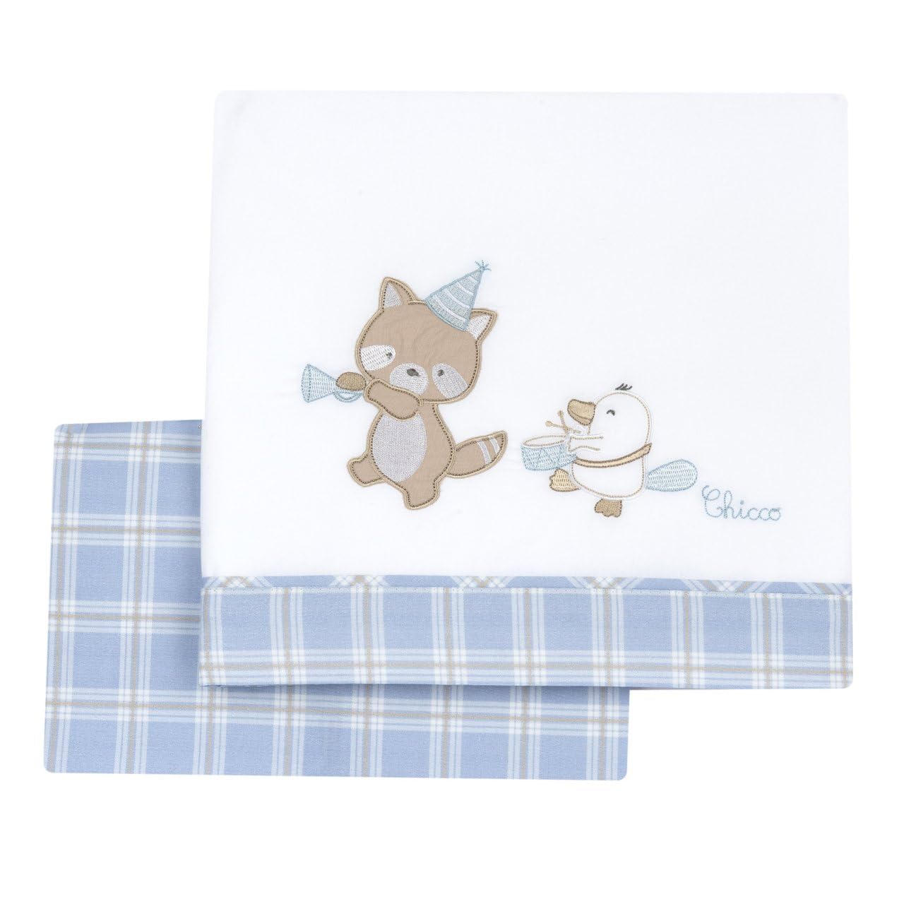 chiccoChicco Baby Bed Sheet Set for Cot and Pram White and Blue Small  Fox Line