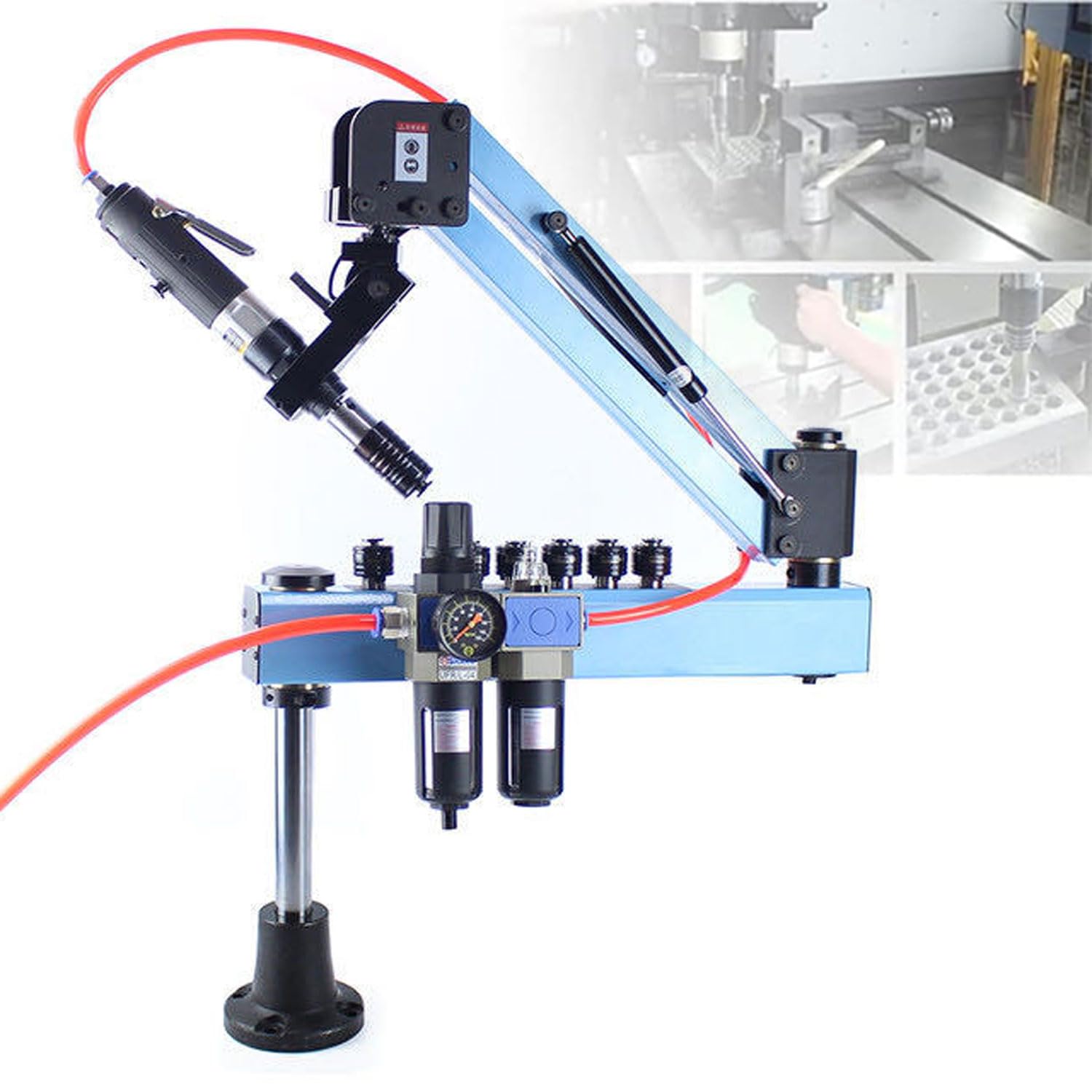Universal Pneumatic Tapping Machine, 360 Angle Flexible Arm Nut-Tapping Machine With M3-M12 Tap Collets, 1000mm Vertical Pneumatic Tapping Tool for Steel, Iron, Copper, Aluminum, Plastic