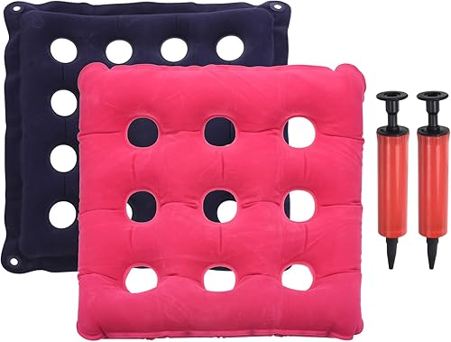 PATIKIL Cojín de asiento inflable, 2 juegos de cojines portátiles para silla con respaldo transpirable, almohadilla de asiento de aire para sillas