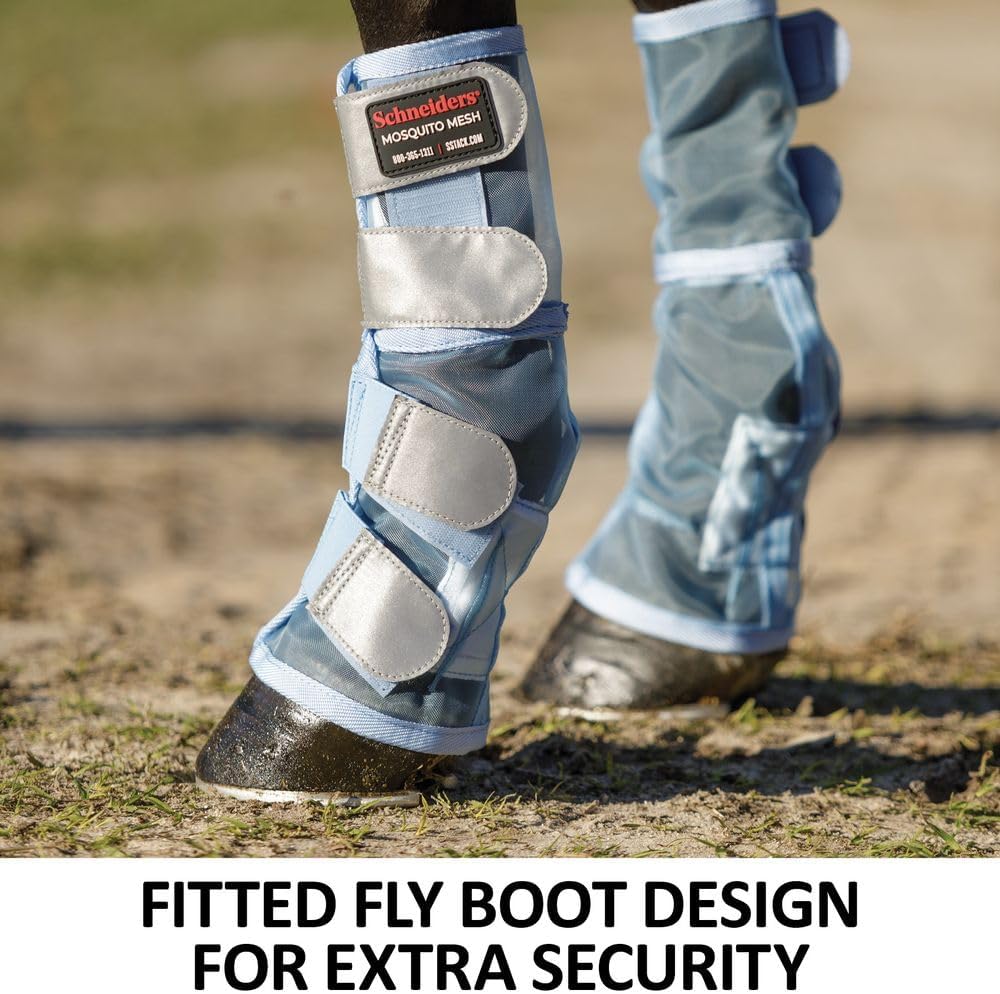 Schneiders Mosquito Mesh II Fitted Horse Fly Boots | Set of 2 | Superior Insect & UV Protection | Reflective Safety Features | Color Gray | Size Medium