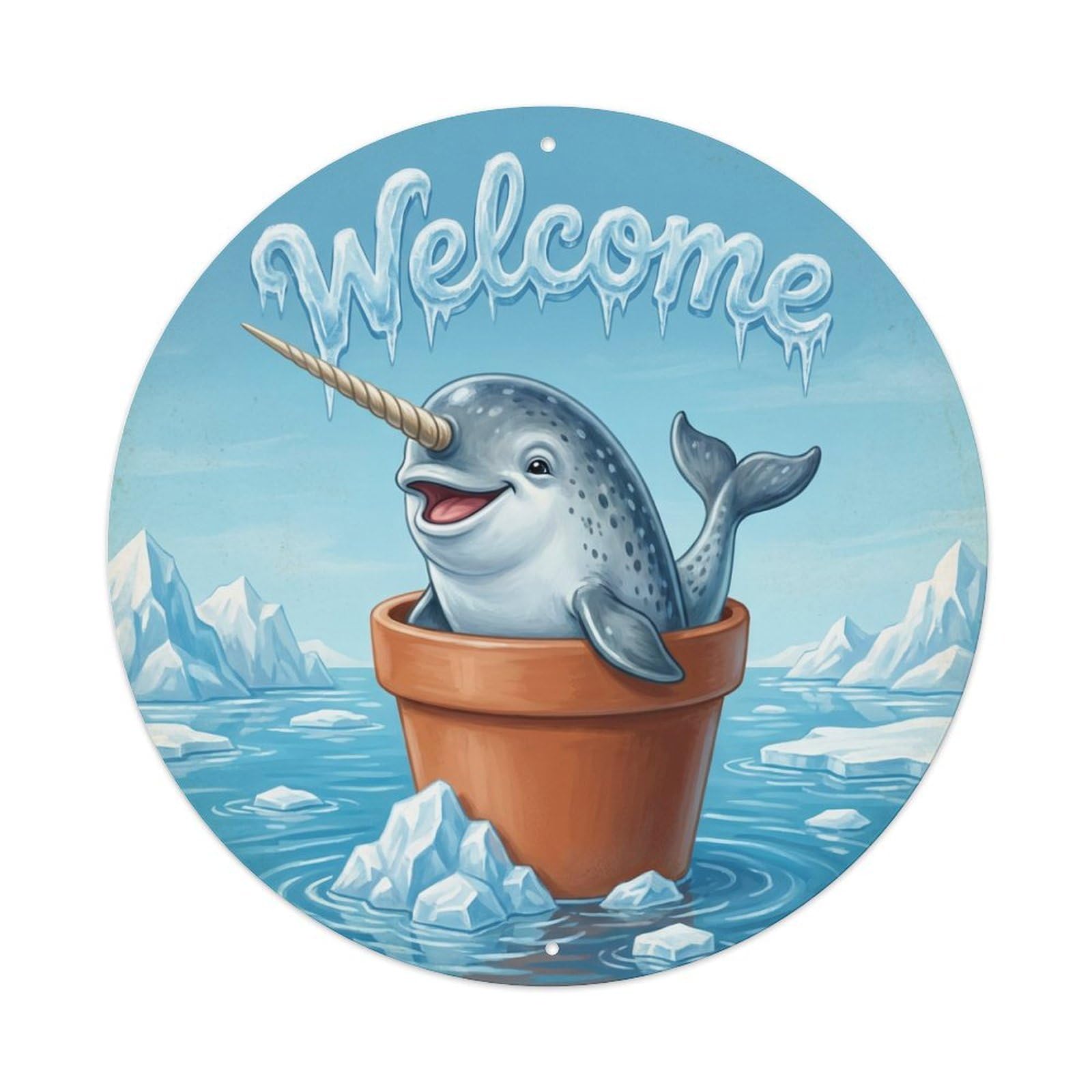 Metal Tin Sign Welcome Narwhal Iceberg Sea