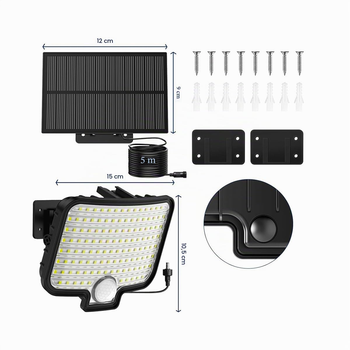 Lumisky Lot de 2 Spots Solaires LED Puissants BRIGHTLY - Éclairage Blanc avec Détecteur de Mouvement, Orientables et Panneau Solaire Déporté, Parfaits pour Jardin, Terrasse et Extérieur