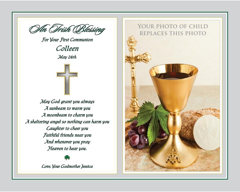 Poetry Gifts First Communion for Girl or Boy, Irish Blessing 8x10 Inch Print Personalized with Name and Photo You Add