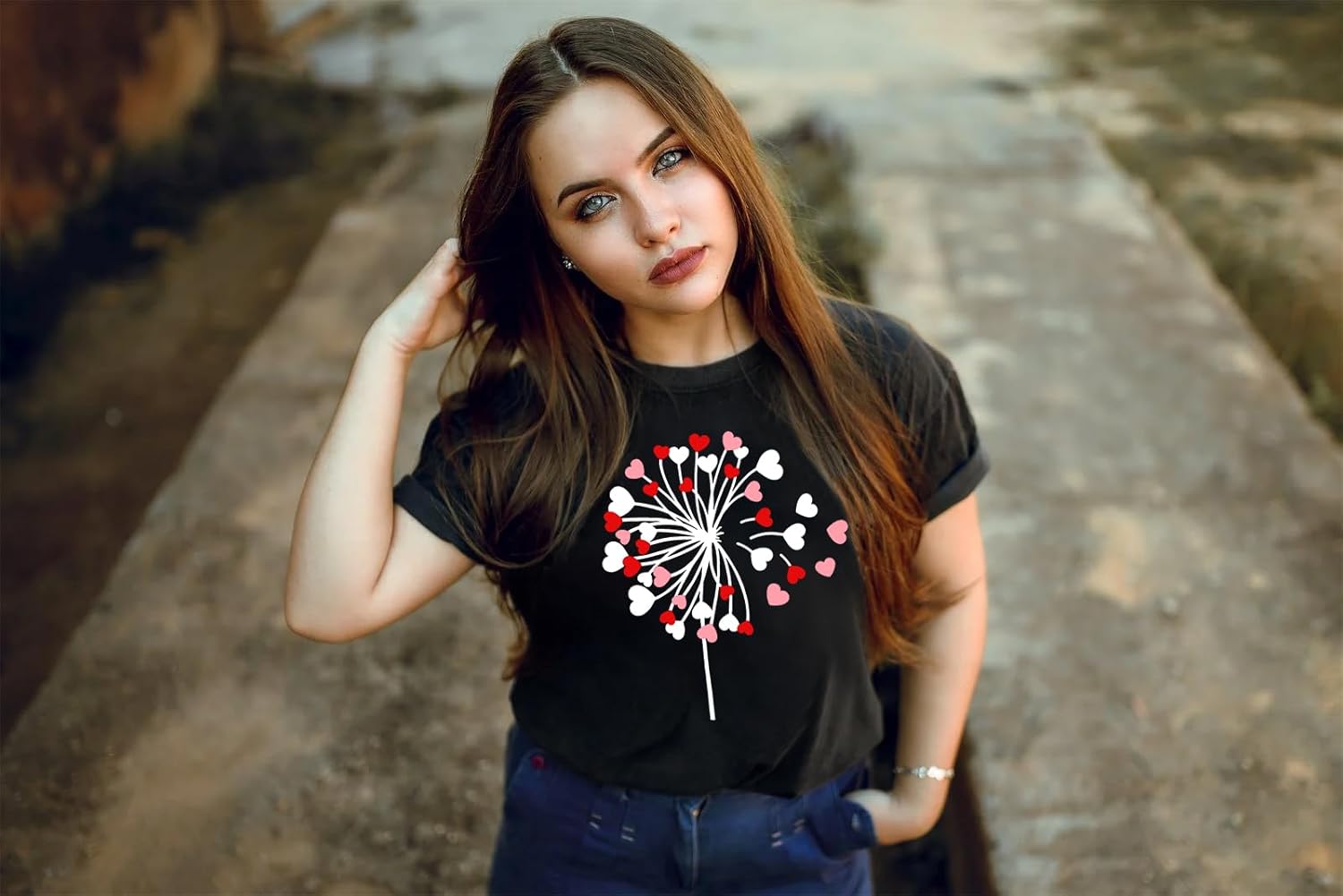 LHBNK Valentines Shirts for Womens Dandelion Tops Funny Love Heart Printed Tees Casual Valentine Gifts Clothes - Image 4