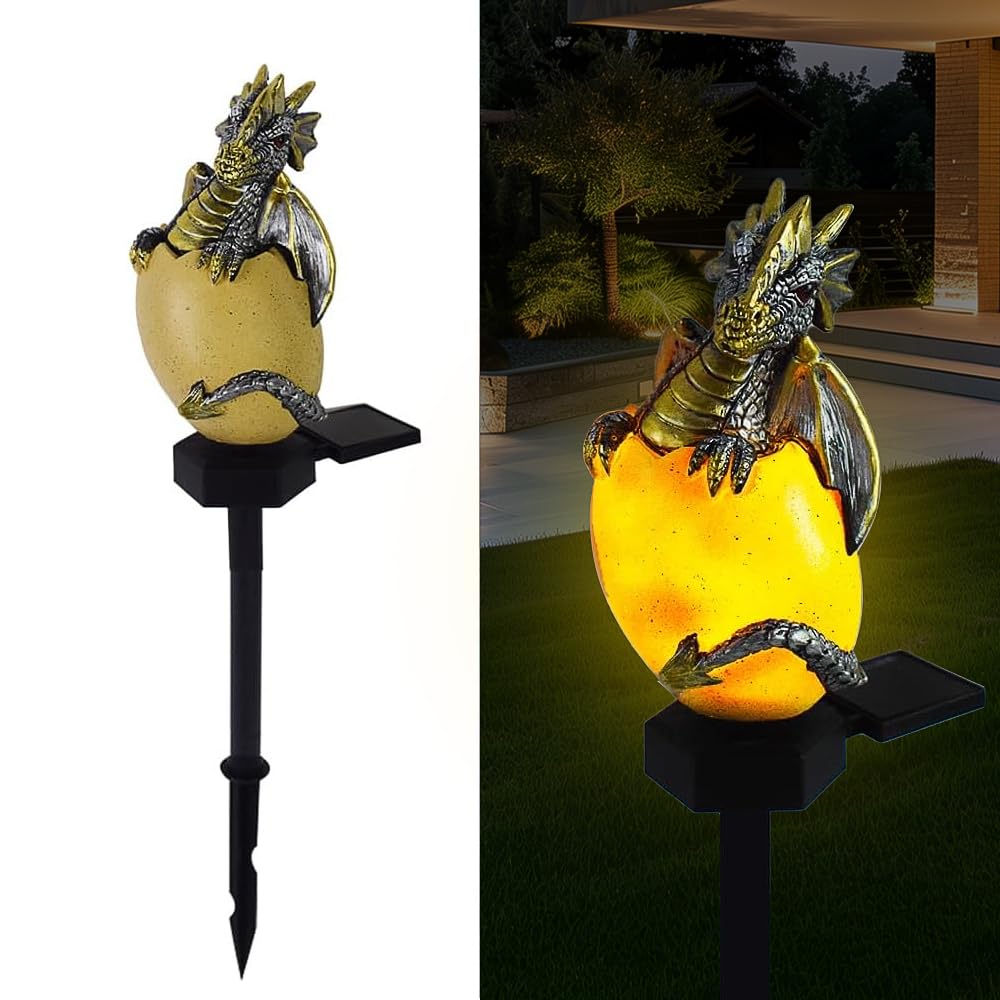 Drachen Figuren mit Solarlampen, Solarenergie Drachen Haustier Licht, Lustige Gartenfiguren mit Dämmerungssensor, Tier Bodenlampe Draußen Wetterfest für Osterdekoration und Gartenbeleuchtung