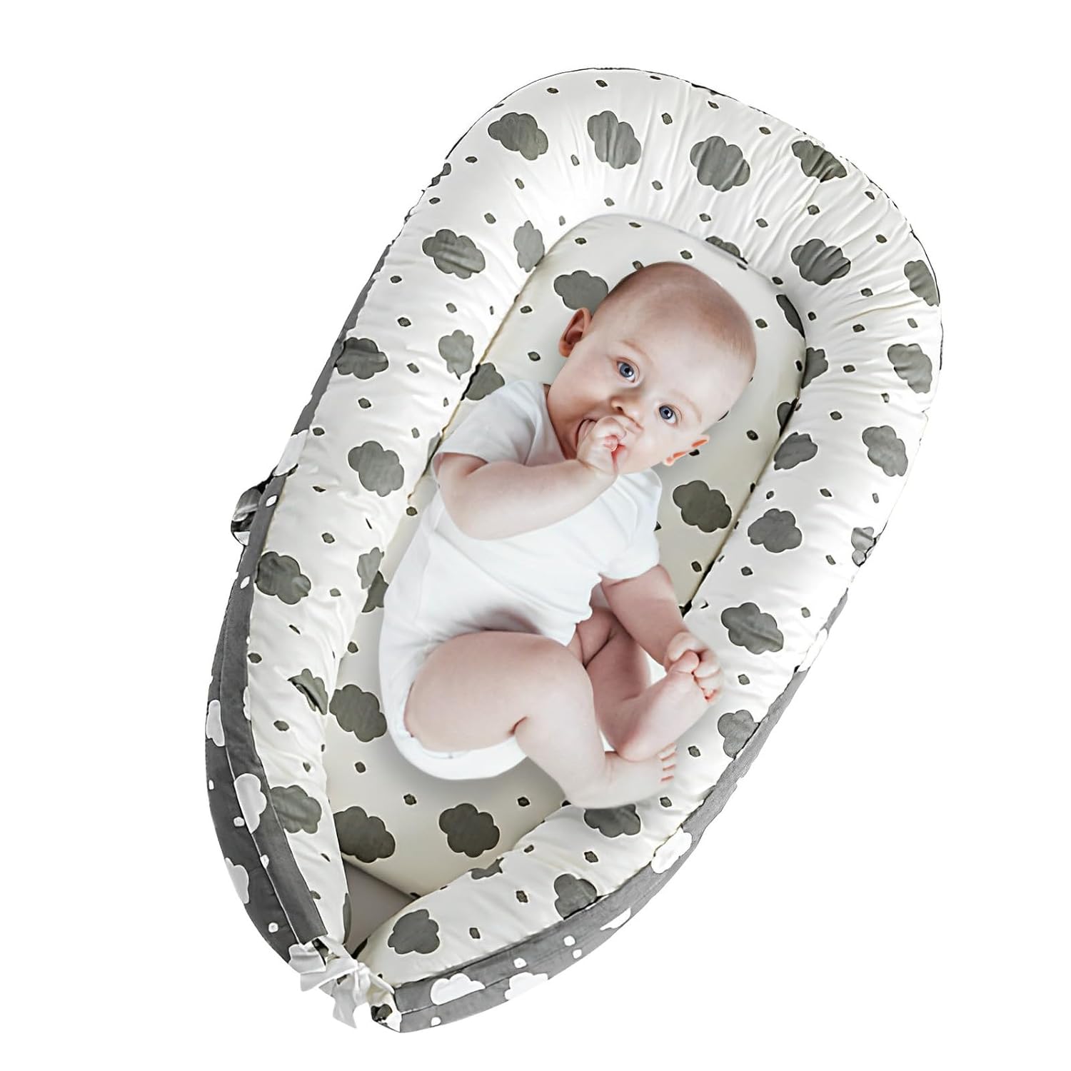 AMAWMW Baby Lounger for Newborn Infant Baby Nest Sleeper for 0-12 Months Portable Adjustable Washable Lounger Cover for Co Sleeping Removable Lounger Pillow Floor Seat for Travel Essentials