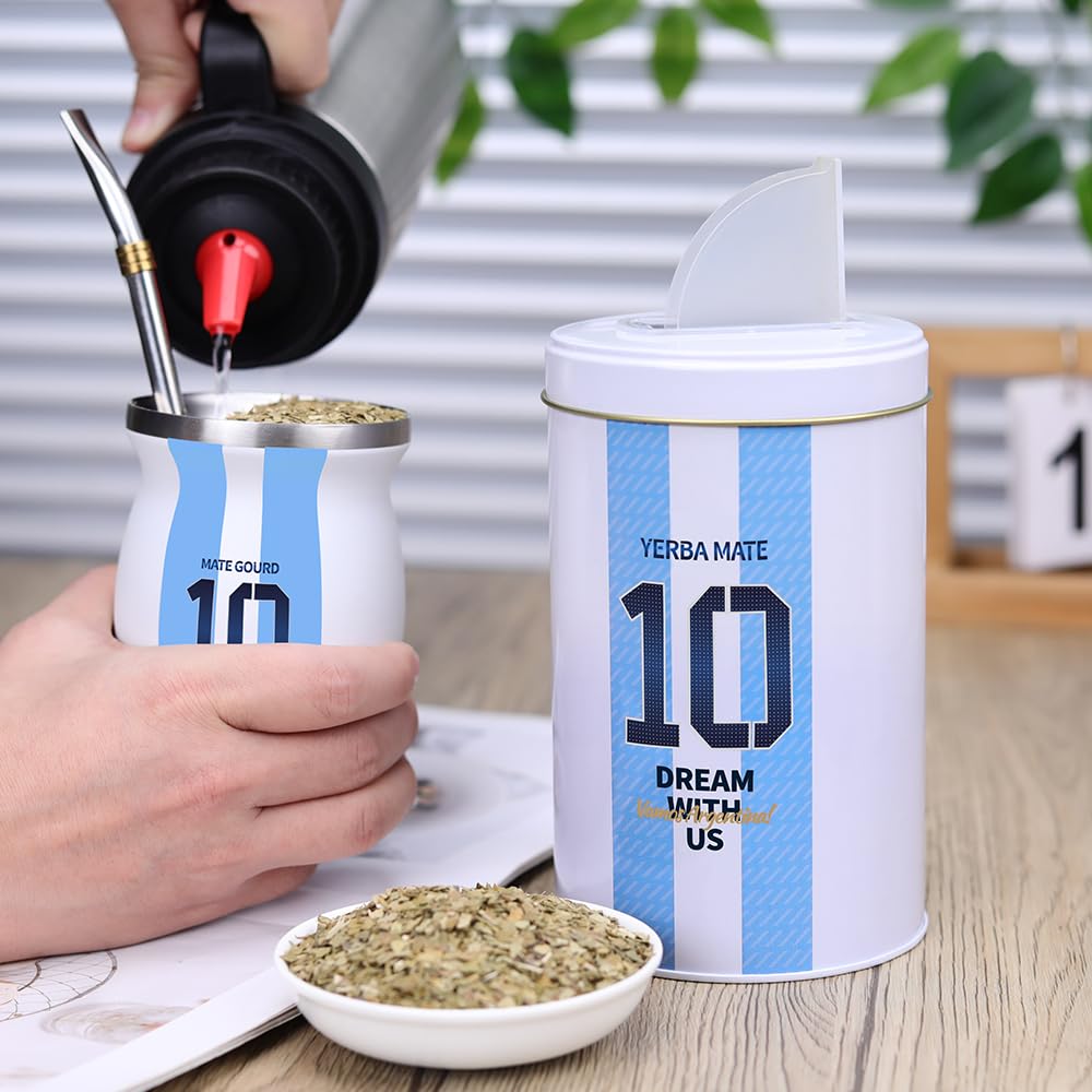 Cuopru Argentina Capitán No.10 Gerbero, contenedor Yerba Matte con pico, tapa con orificio, taza opaca fácil de llenar, funciona para dispensadores de azúcar, té, café, contenedor para café