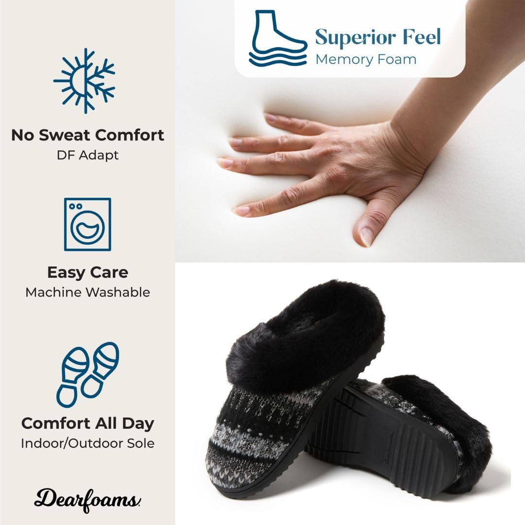 Dearfoams Women's Memory Foam Cozy Soft House Slippers Gifts for Women Hannah Knit Clog House Shoes - Image 4