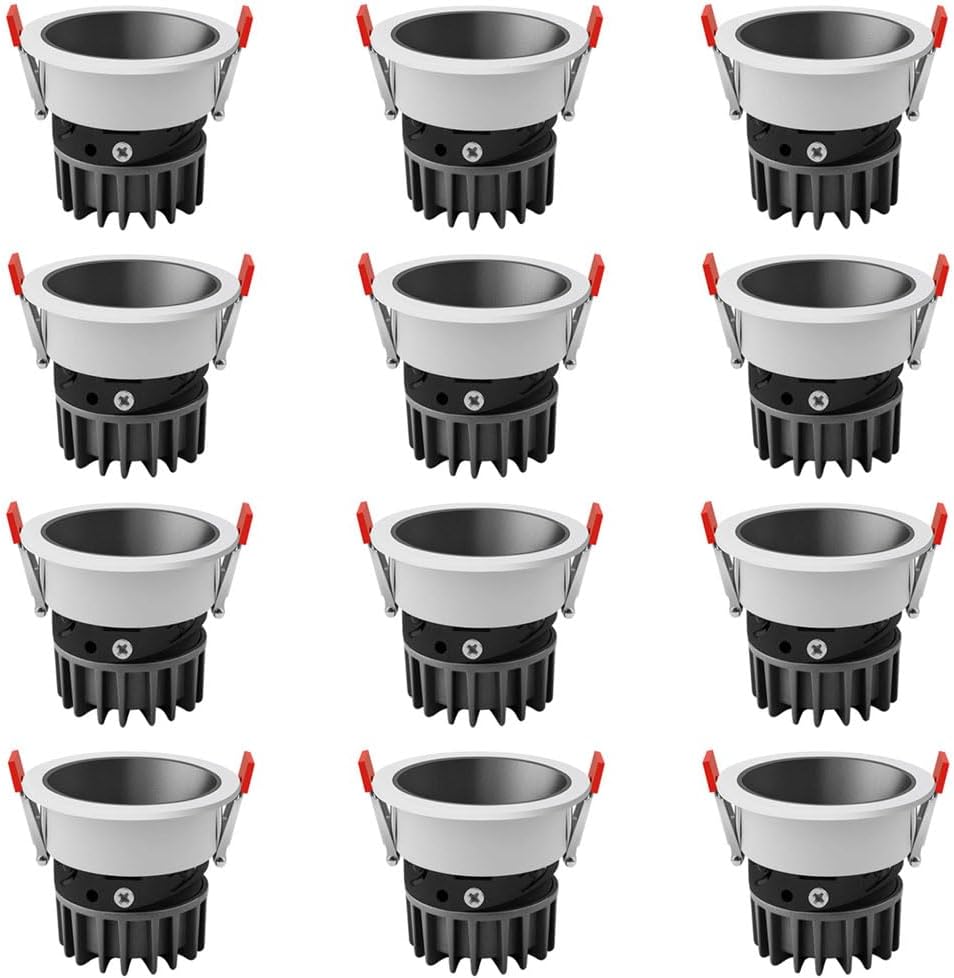 3000K/4000K/6000K Dimmable Recessed Ceiling Light, Aluminium Recessed Lighting, Indoor Ceiling Recessed Light, 12W Down Lights, Recessed Downlight for Living Room 12 Pcs