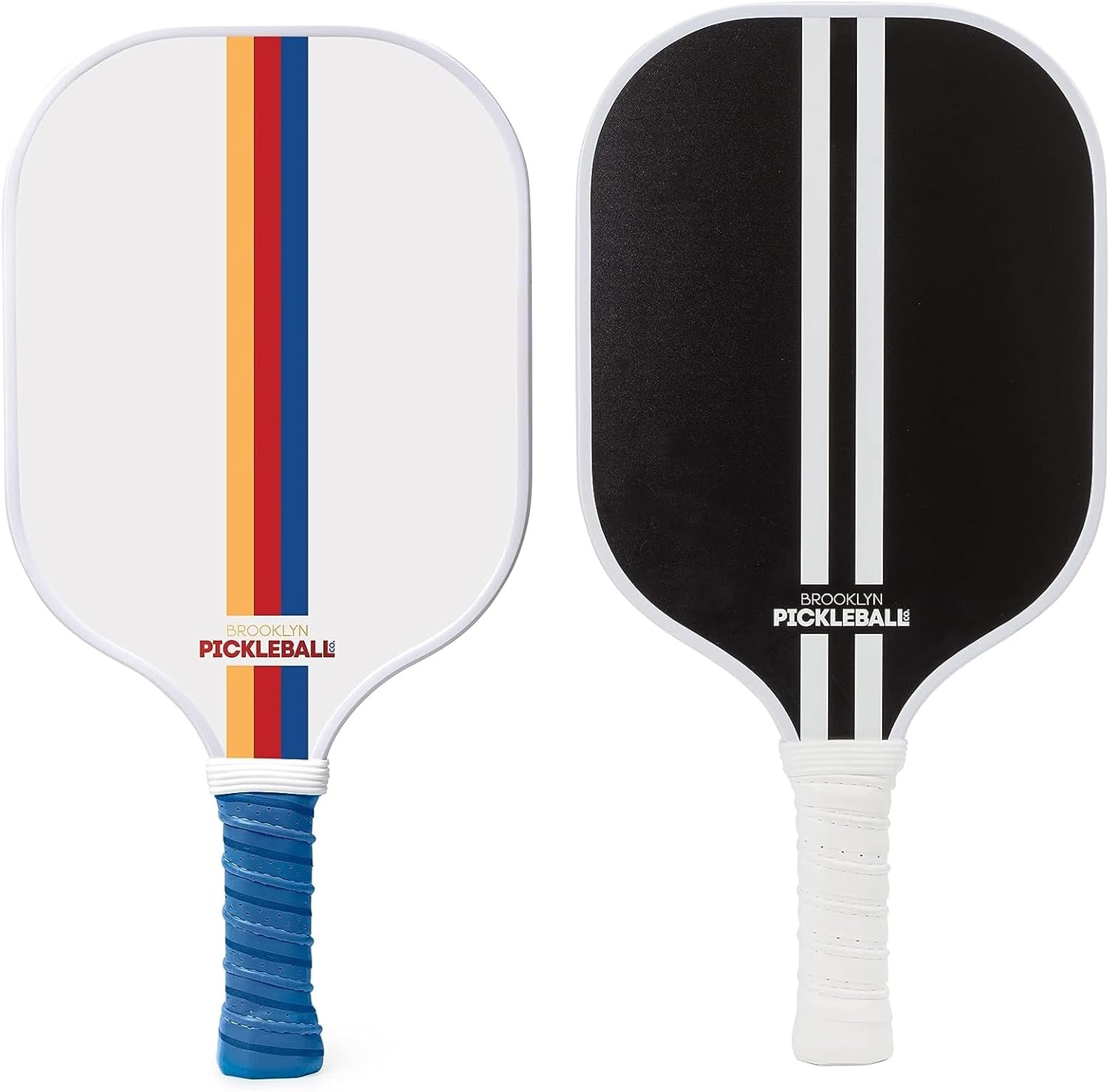 Brooklyn Pickleball Co. | USAPA Approved White & Black Pickle Ball Paddles | Carbon Fiber | Honeycomb Core | Ribbed Non-Slip Cushion Grip | Racket Pair | Pickle-Ball Paddles